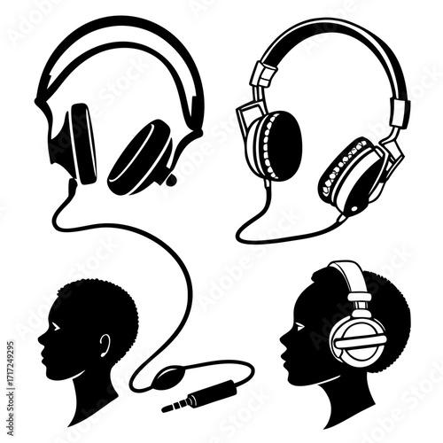 Black headphone and earbud silhouettes headphones earbuds