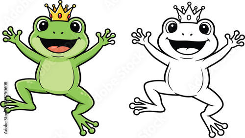 Funny cartoon frog prince with crown