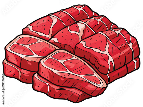 Raw red meat cuts with white fat marbling raw meat beef cuts