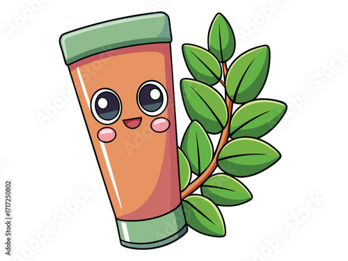 Cute cartoon tube with green leaves cream lotion
