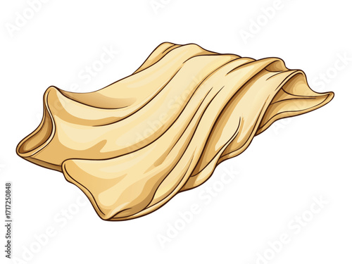Cream colored fabric draped and folded with dark outlines cloth textile