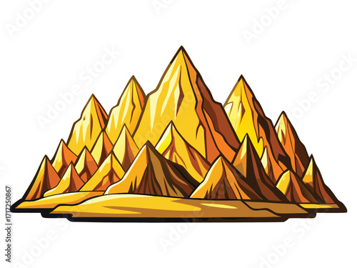 Golden mountain range with sharp peaks and sandy ground mountains