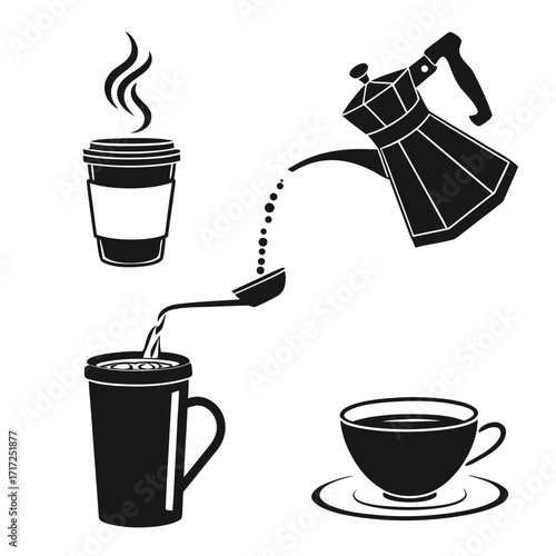 Coffee preparation and serving icons steam moka pot