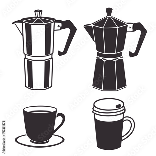 Coffee makers cups mugs silhouettes espresso moka pot