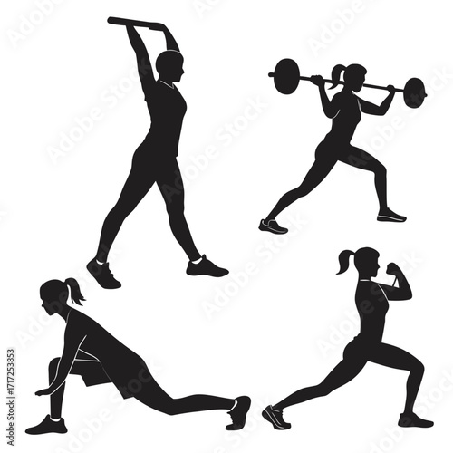 Female fitness silhouettes performing exercises women