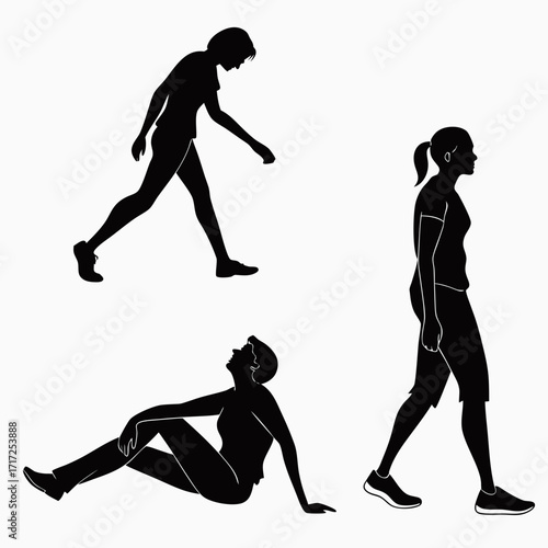 Figures in motion and repose silhouette people