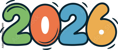 Colorful cartoon illustration of the year 2026 with a playful design perfect for new year celebrations and future themed graphics and designs for a cheerful and optimistic vibe
