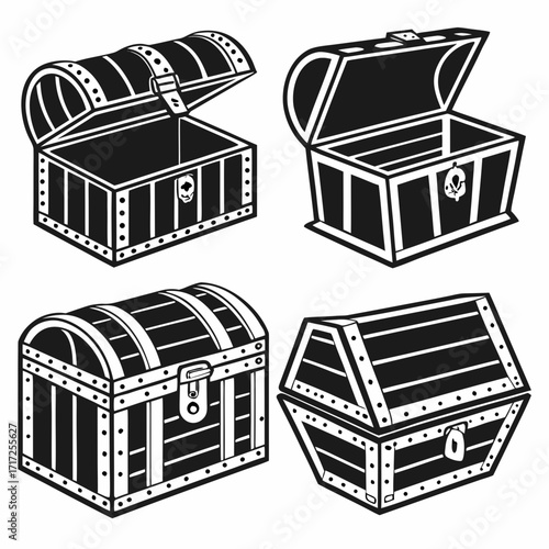 Four open and closed treasure chests open chest closed chest