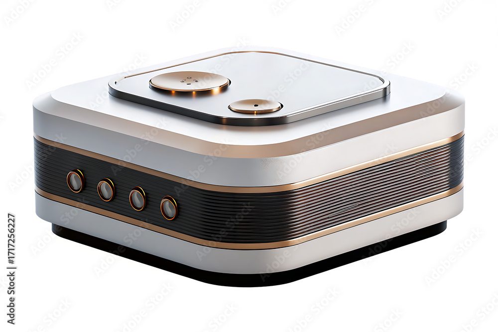 Fototapeta premium Modern White and Gold Device with Four Circular Buttons electronic device technology isolated on a transparent background