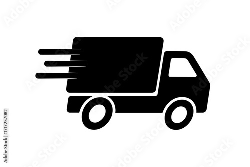 Fast shipping service icon with a truck driving fast. Express delivery service by courier. Logistics and transport concept for cargo and freight. Vector symbol for speed.