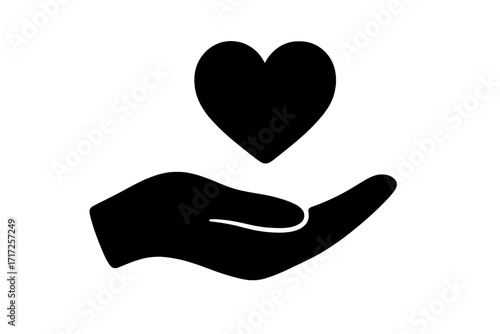 Hand holding a heart icon. Concept for charity, donation, and help. Vector symbol for love, care, support, health, life, and giving. Philanthropy and volunteering sign.
