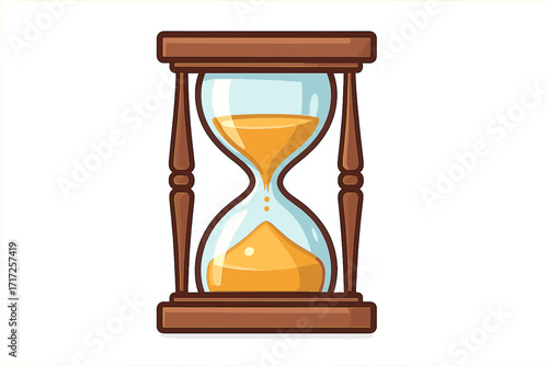 Hourglass vector icon. Timer and sand clock illustration. Concept of time passing, deadline, and waiting. Antique sandglass for time measurement. Vintage wooden stopwatch.