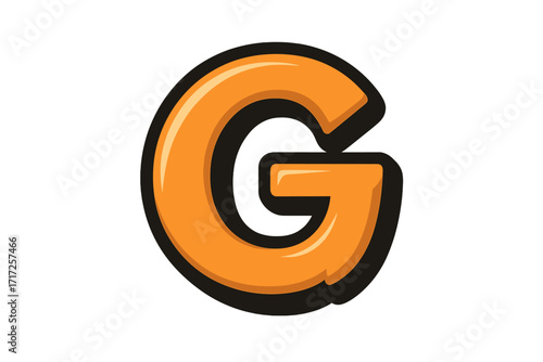 Letter G cartoon style alphabet for kids. Orange 3D comic font character for education, design, or gaming logo. Bold graffiti lettering isolated on white background.