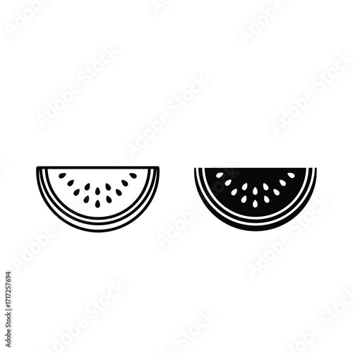 Watermelon Slice Icon Set - Outline and Solid Style
