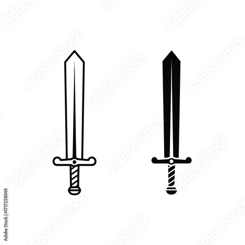 Sword Icon Set - Outline and Solid Style
