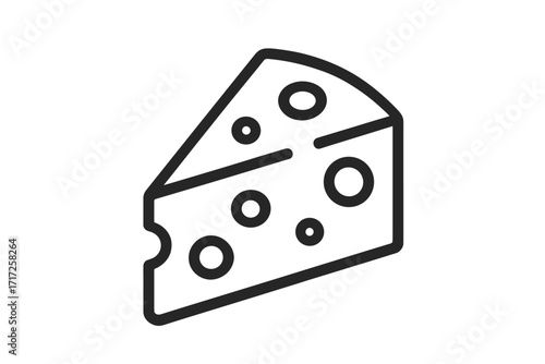 Cheese wedge icon. Minimalistic thin line art for web and graphic design. Vector illustration for apps, banners, social networks. Dairy food symbol, simple outline pictogram.