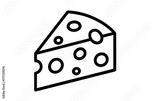 Cheese wedge outline icon. Simple food symbol for graphic design, web, apps. Vector line art illustration. Dairy product, gourmet snack concept. Isolated pictogram for menu.