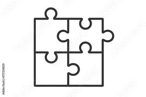 Puzzle pieces fitting together line icon. Vector for connection, solution, and problem-solving. Metaphor for teamwork, collaboration, strategy, partnership and success.