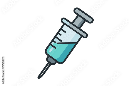 Syringe vector icon. Medical injection for vaccination or treatment. Healthcare concept for immunization, flu shot, cosmetic procedure, or medicine dose. Isolated illustration.