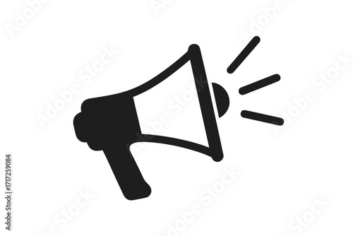 Megaphone icon for announcement and advertising. Loudspeaker for protest and marketing. Bullhorn for news and communication. Vector symbol for alert, propaganda and public speaking.