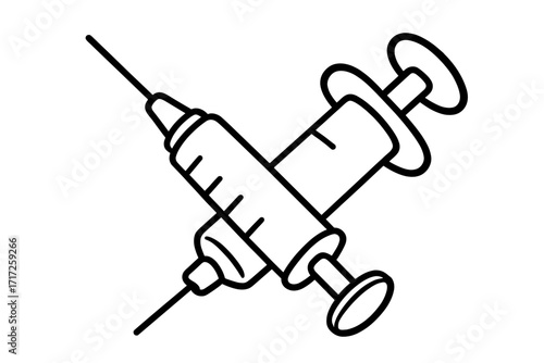 Crossed syringes vector icon. Medical injection or vaccination concept. Simple line art illustration for healthcare, medicine, and science. Symbol of drug, dose, or treatment.