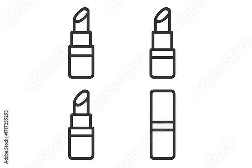 Lipstick icon set. Minimalistic linear signs for web and graphic design. Beauty and makeup symbol collection. Cosmetic product vector illustration. Open and closed lipstick.