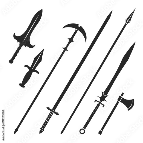 Medieval weapon silhouettes sword spear