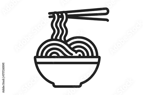 Ramen noodle soup bowl icon with chopsticks. Modern outline style vector for Asian food. Chinese or Japanese cuisine graphic. Simple linear pictogram for restaurant logo, web, app.
