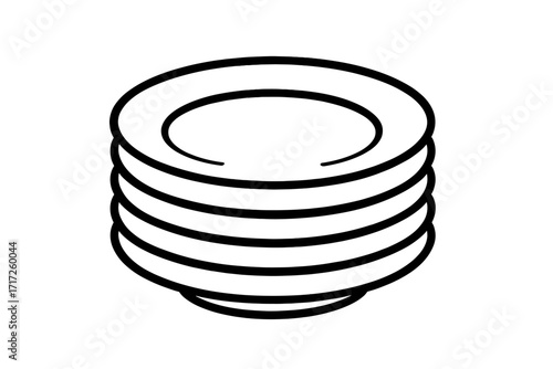 Stack of clean plates outline icon. Simple vector line art illustration of dishes. Kitchenware, crockery, and tableware symbol for restaurant, cafe, or home kitchen concept.