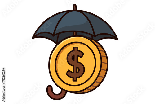 Financial security concept. Money under an umbrella. Metaphor for insurance, savings protection, investment safety, wealth management, pension, financial guarantee and stability.