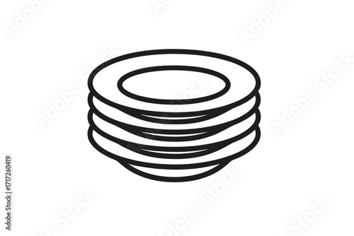 Stack of plates line icon. Clean dishes, tableware, and kitchenware piled up. Vector for restaurant menu, dinnerware, crockery, food service, and canteen supplies.