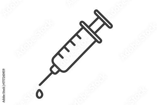 Syringe injection vector line icon. Medical vaccine or medicine concept. Vaccination, treatment, dose symbol. Health care pictogram for web, app, graphic design. Minimalist illustration.