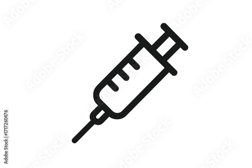 Syringe icon vector. Linear medical injection symbol. Minimalistic outline design for vaccine or vaccination concepts. Health care, medicine, and treatment pictogram.