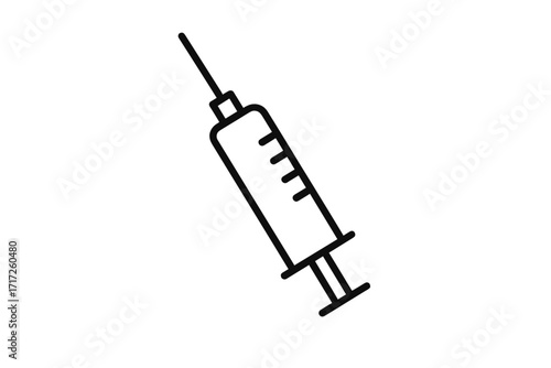 Syringe vector icon. Medical injection, vaccination, and immunization concept. Minimal line symbol for medicine, healthcare, hospital. Drug dose, treatment, and vaccine graphic.