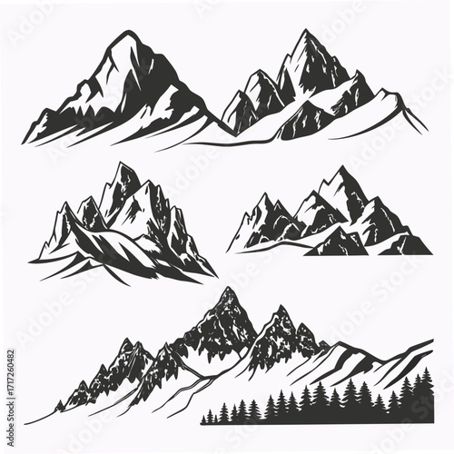 Mountain peaks and pine trees range summit