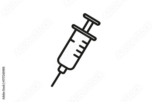 Syringe vector icon. Medical injection and vaccination concept. Health care, vaccine, and immunization symbol. Thin line illustration for hospital, clinic, treatment, dose.