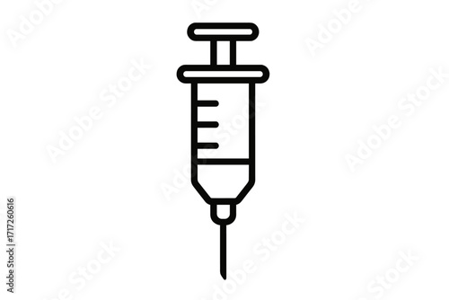 Medical syringe icon vector, injection needle illustration, healthcare equipment for web, apps, educational books, transparent background, cartoon style, ordered set, vaccination concept