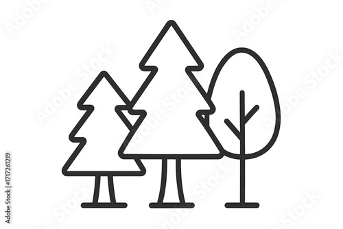 Editable vector cartoon illustration of trees in forest with outline stroke, perfect for graphic design, websites, cards, books, articles, nature scenes, and environment concepts