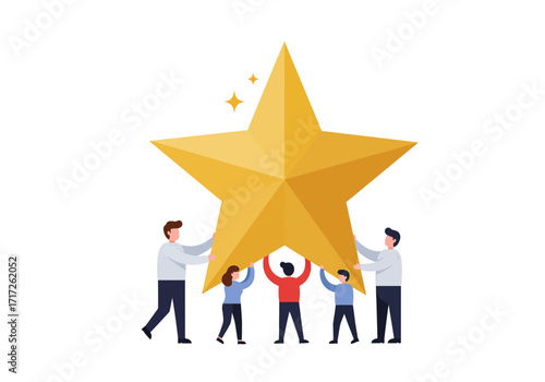 Team Lifting a Giant Star: Collaborative Success.