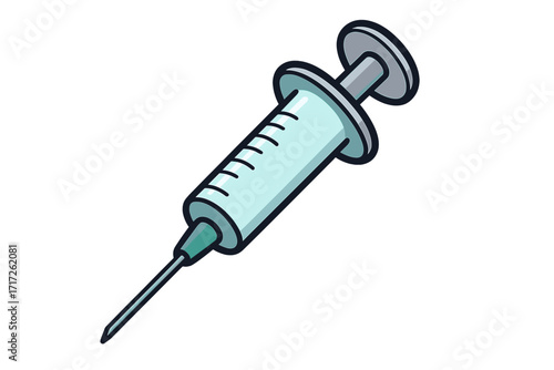 Syringe isolated symbol for medical injections, vaccination, healthcare, and pharmaceutical use, vector cartoon illustration with transparent background, syringe needle and plunger design