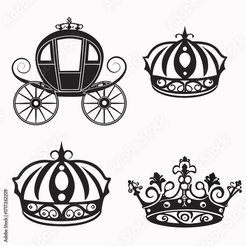 Royal carriage and ornate crowns regal