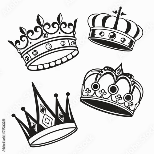 Royal crown silhouettes black and white symbol regal