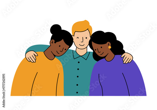 Diverse Friends Embracing Showing Unity and Friendship.