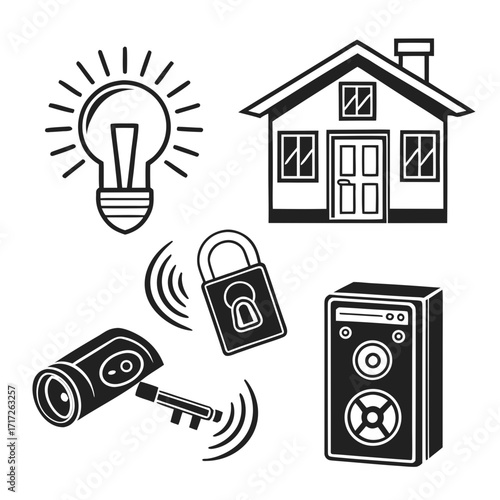 Smart home icons illumination security sound house