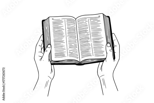 Open Bible in Hands – Symbol of Faith, Scripture Reading, and Spiritual Guidance, Christian Religious Vector Illustration