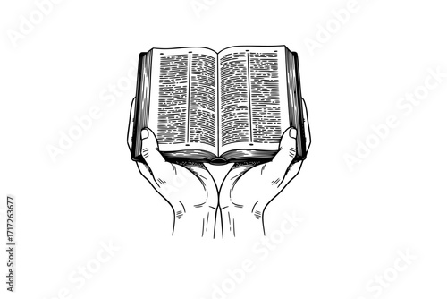 Open Bible in Hands – Symbol of Faith, Scripture Reading, and Spiritual Guidance, Christian Religious Vector Illustration