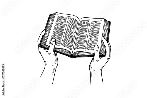 Open Bible in Hands – Symbol of Faith, Scripture Reading, and Spiritual Guidance, Christian Religious Vector Illustration