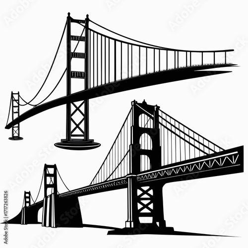 Suspension bridges black silhouettes white architecture