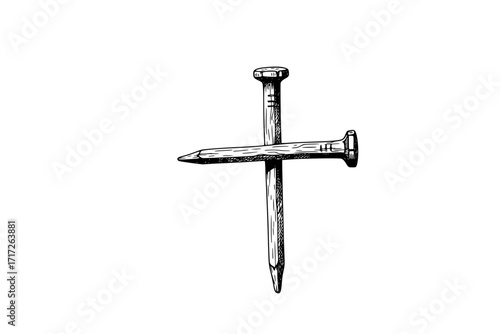 Cross Made of Two Nails – Symbol of the Crucifixion and Redemption, Christian Faith Vector Illustration