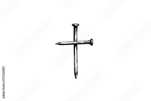 Cross Made of Two Nails – Symbol of the Crucifixion and Redemption, Christian Faith Vector Illustration